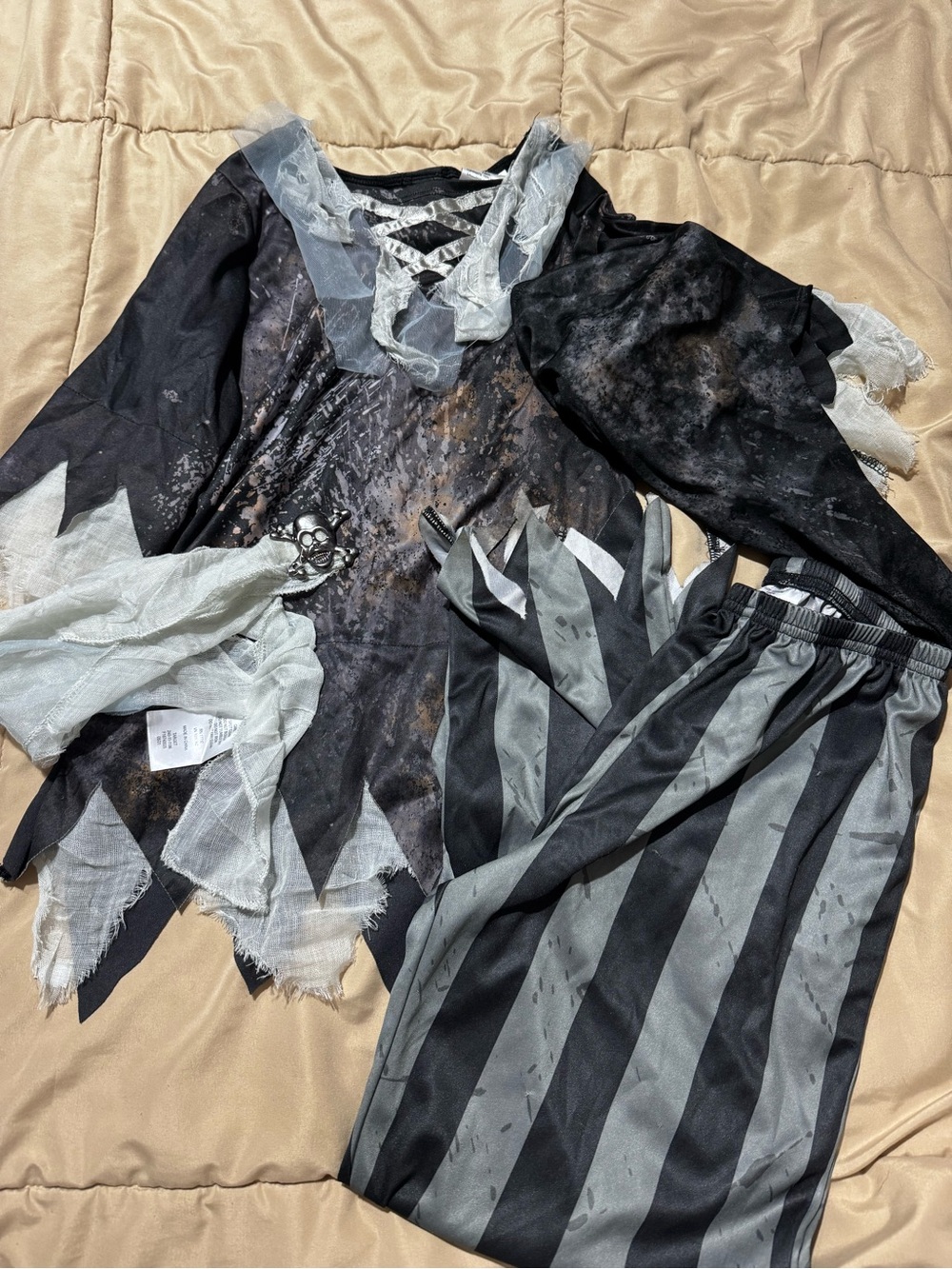 Target Kids Halloween Pirate  Costume Two-Piece Black and Gray Striped Set M